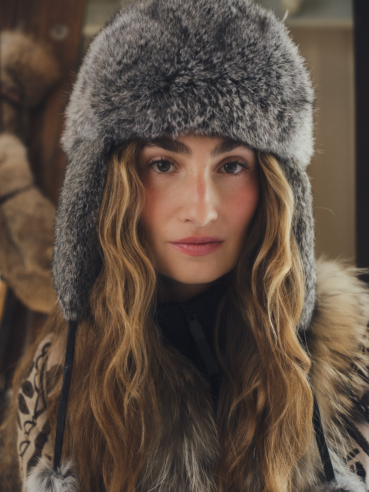 FORMIGAL GRIS gorro de pelo de conejo