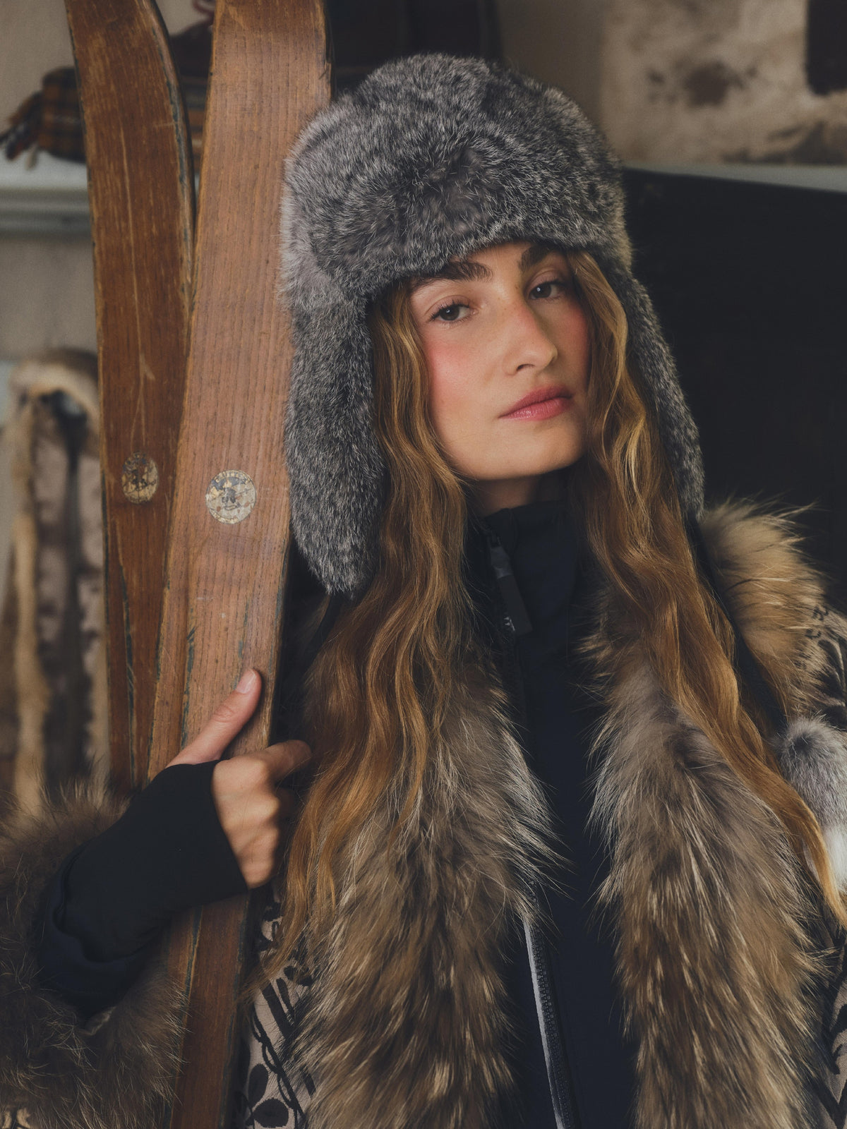 FORMIGAL GRIS gorro de pelo de conejo