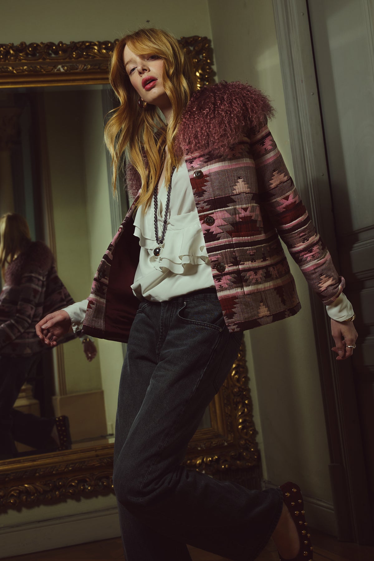SARRIÁ ROSA chaqueta estampado navajo con tibet lamb