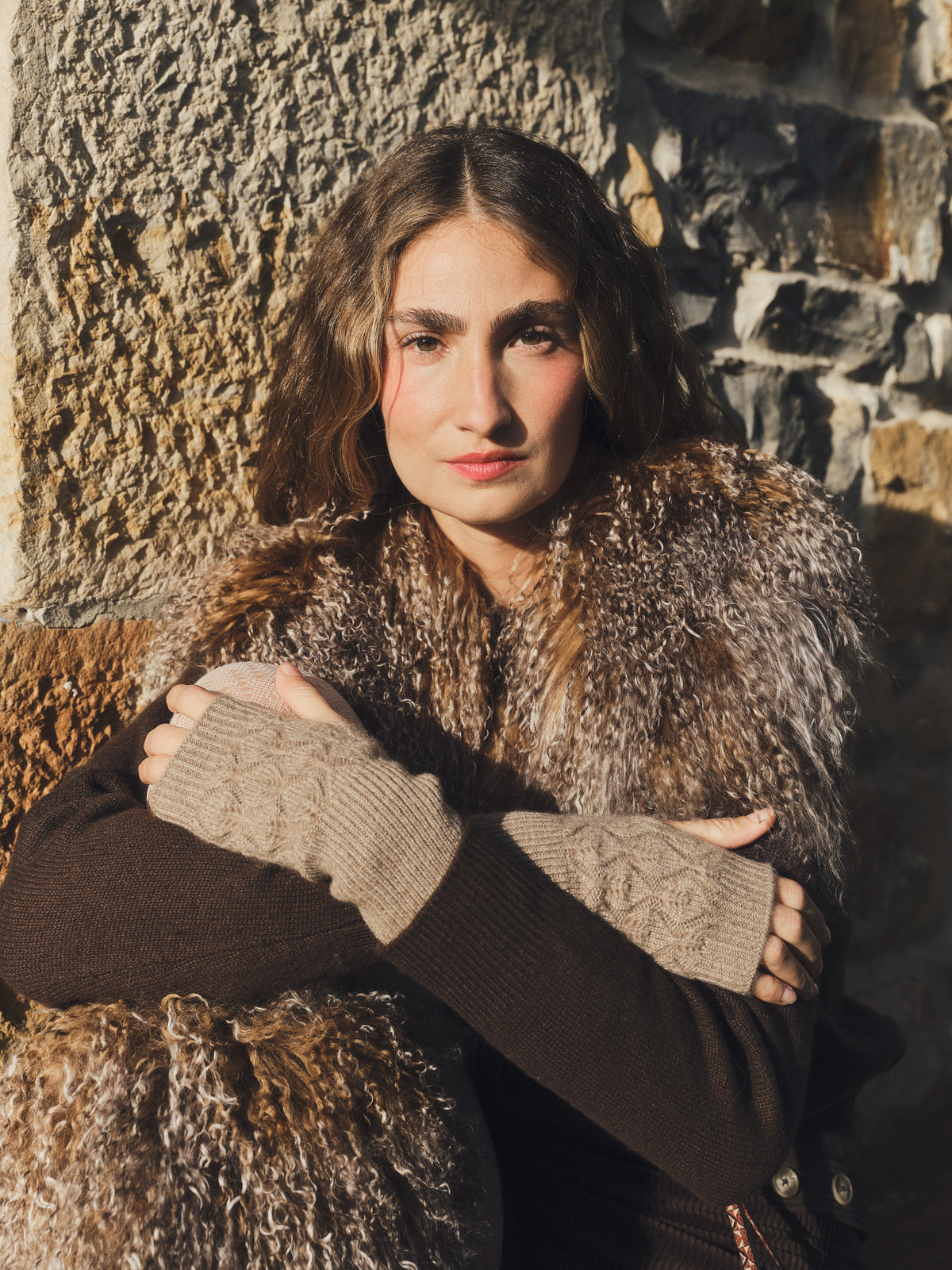 DAVOS CAMEL mitones de cashmere