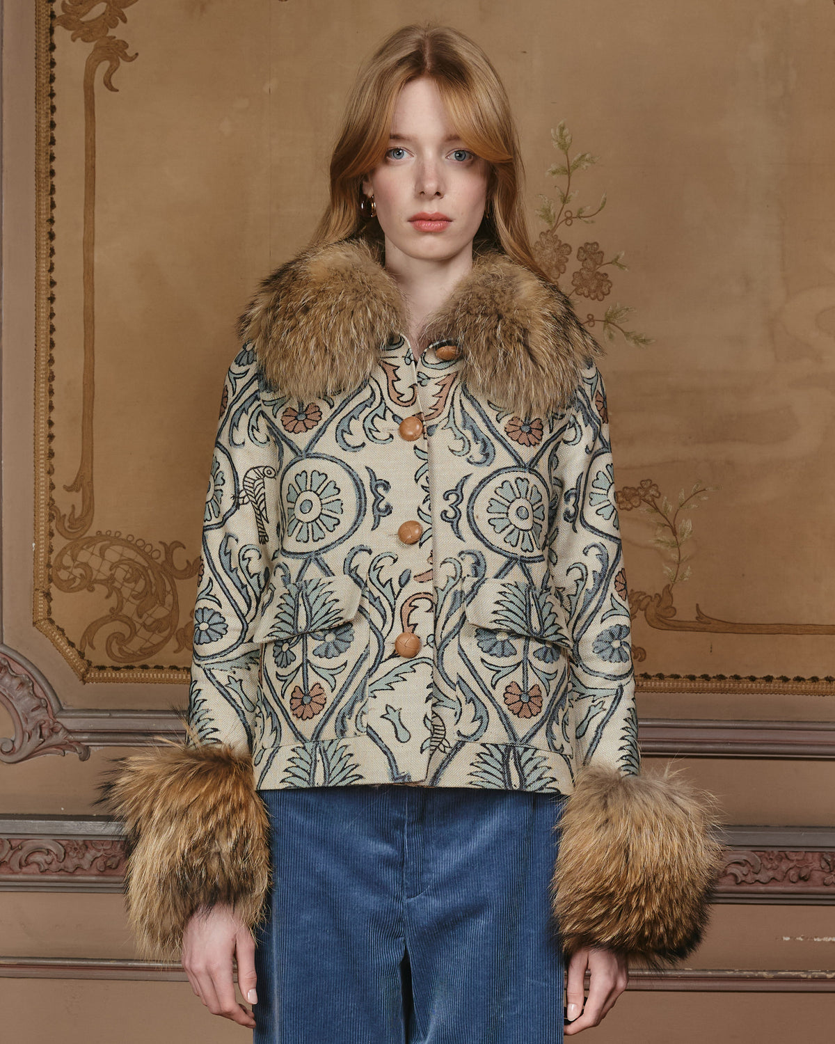 PEDRERA chaqueta de cuadros con cuello y puños de pelo