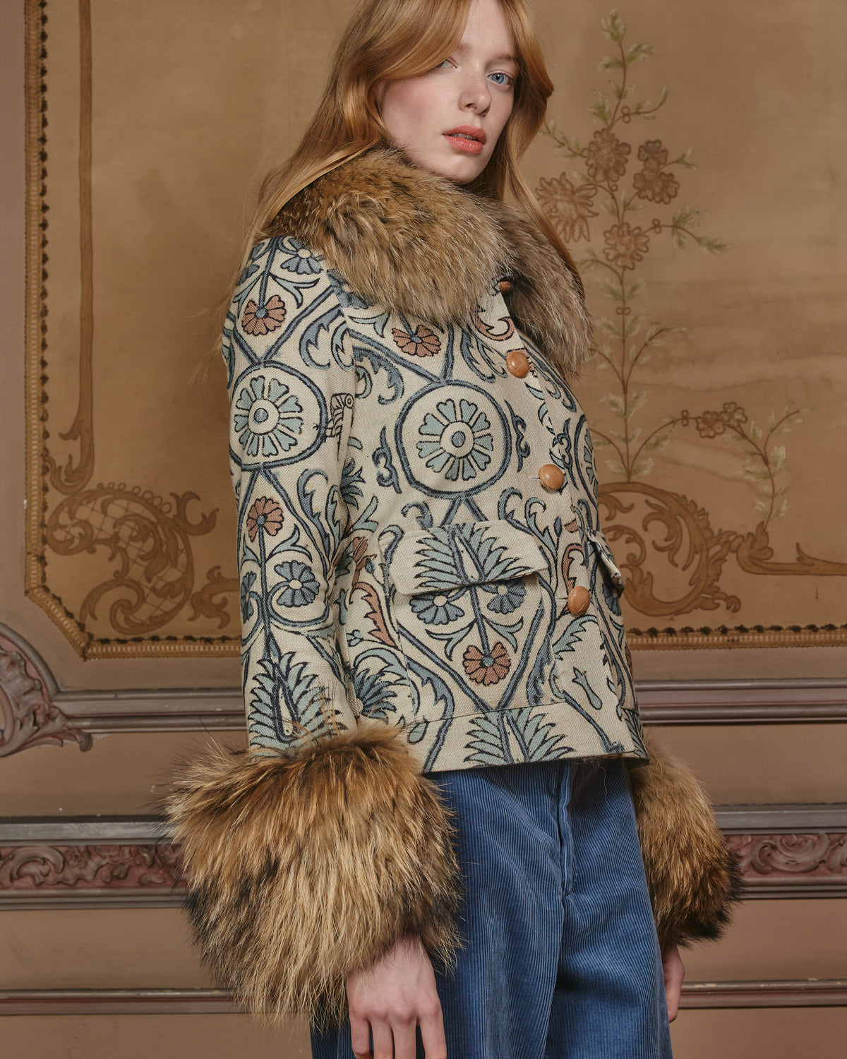 PEDRERA chaqueta de cuadros con cuello y puños de pelo