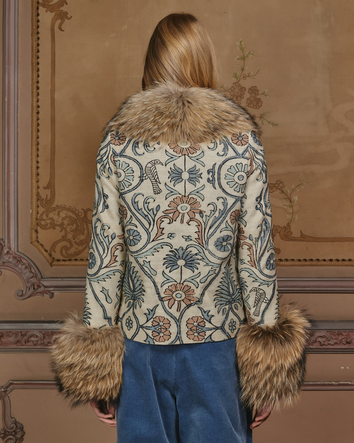 PEDRERA chaqueta de cuadros con cuello y puños de pelo
