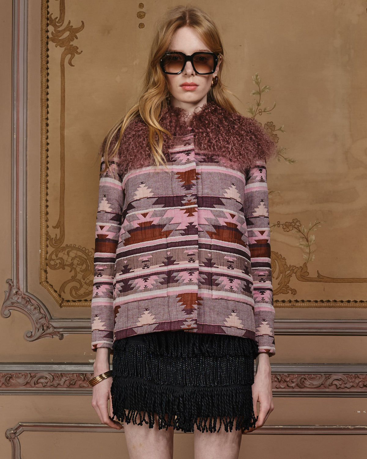 SARRIÁ ROSA chaqueta estampado navajo con tibet lamb