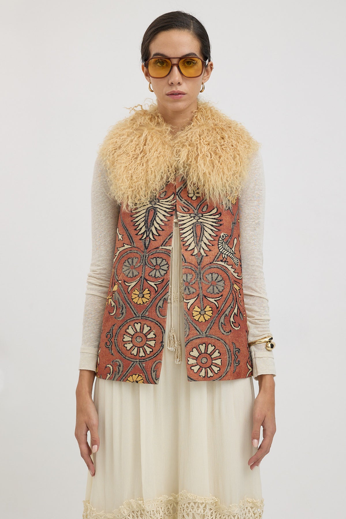 MELIDES chaleco estampado con cuello de tibet lamb