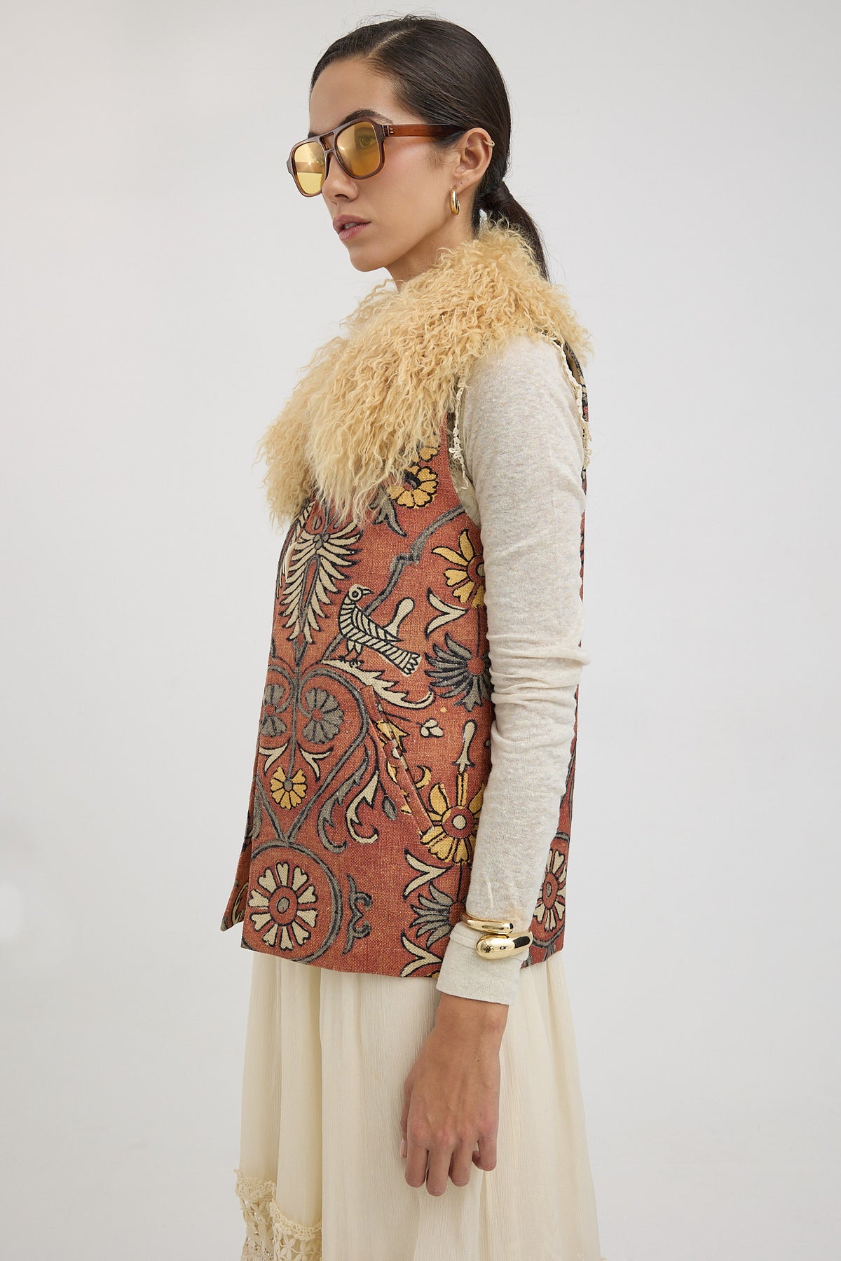 MELIDES chaleco estampado con cuello de tibet lamb