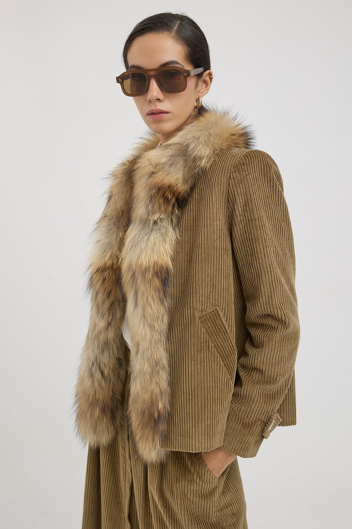 EVORA PANA chaqueta loden de pana con raccoon