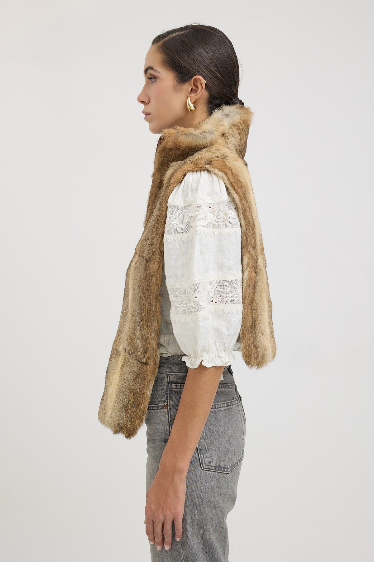 ALMADA chaleco poncho de pelo de conejo