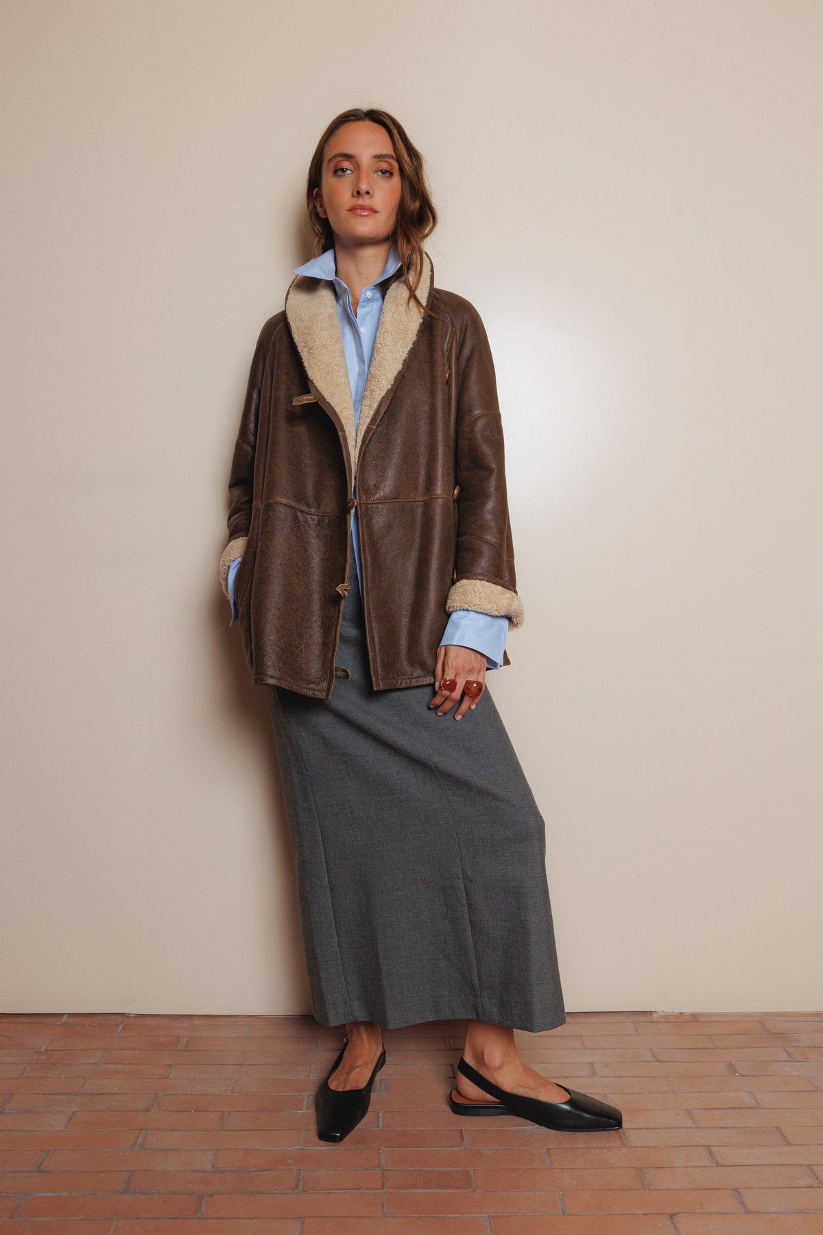 VEDRA MARRON chaquetón de cordero oversized