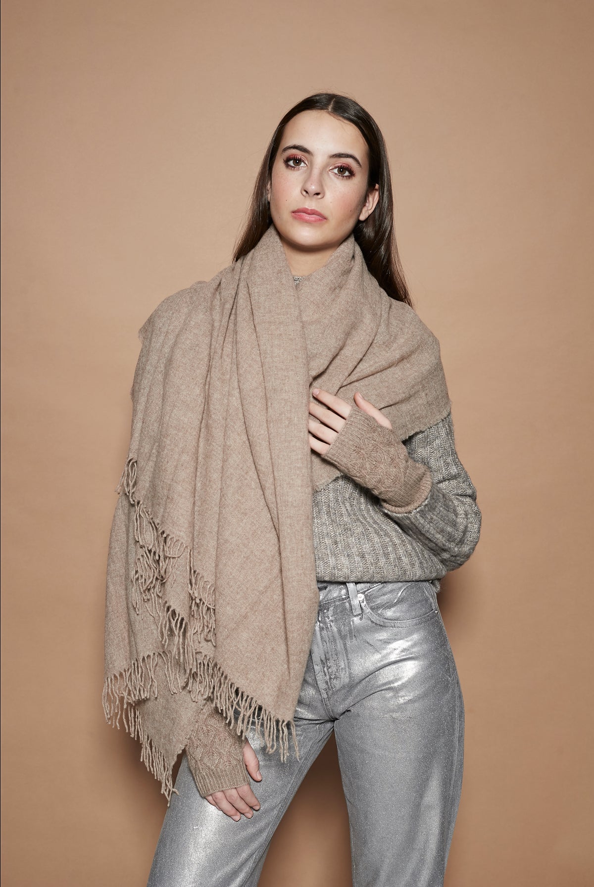 DAVOS CAMEL mitones de cashmere