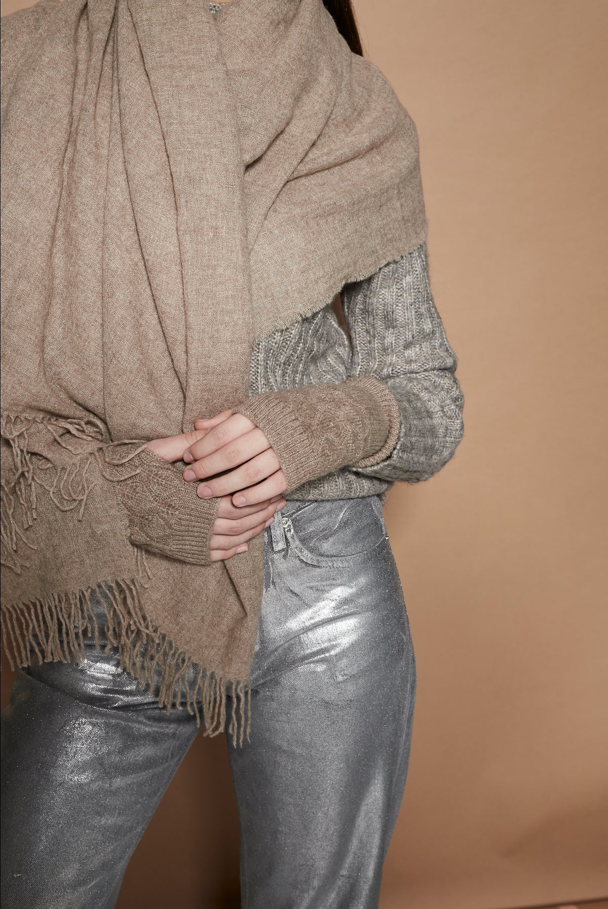 DAVOS CAMEL mitones de cashmere