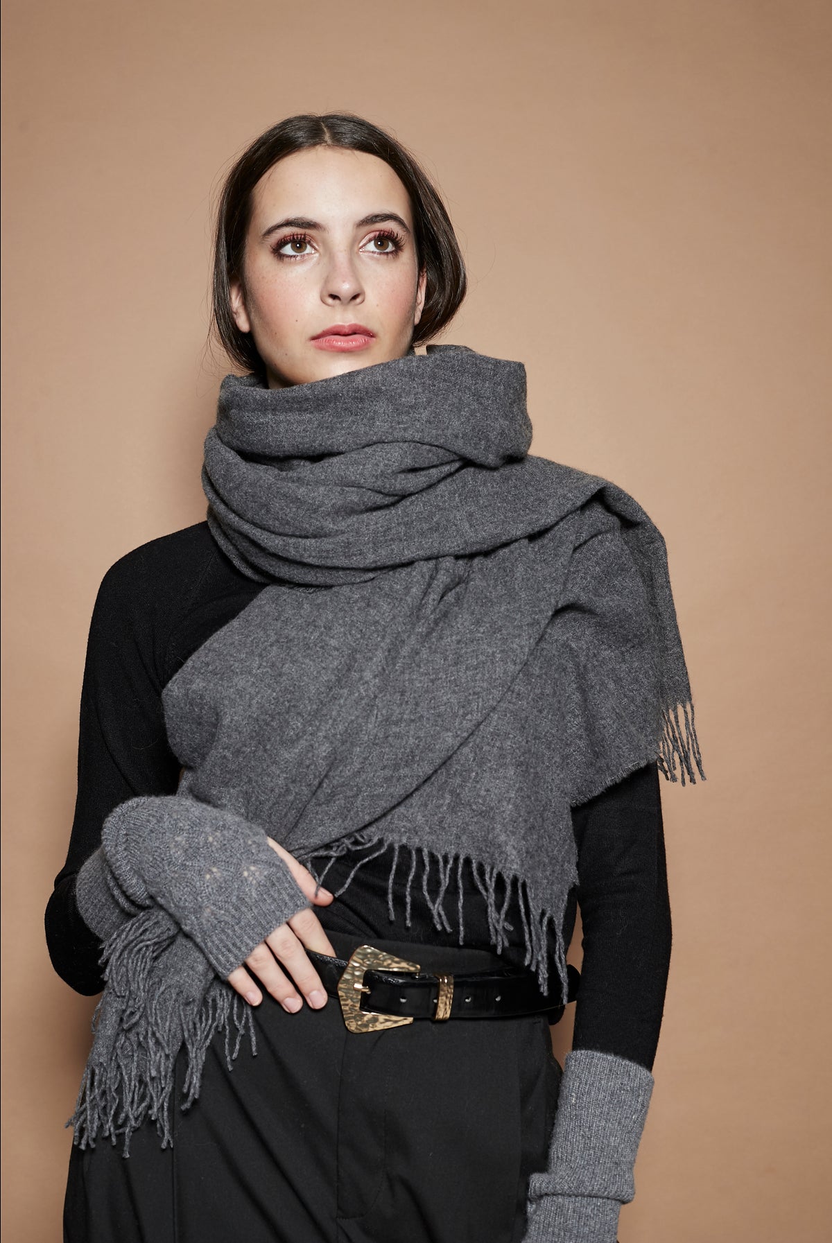 DAVOS GRIS mitones de cashmere