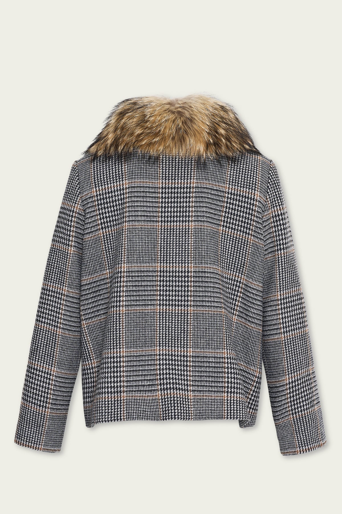 AROSA CUADROS chaqueta capa de cuadros con cuello de raccoon