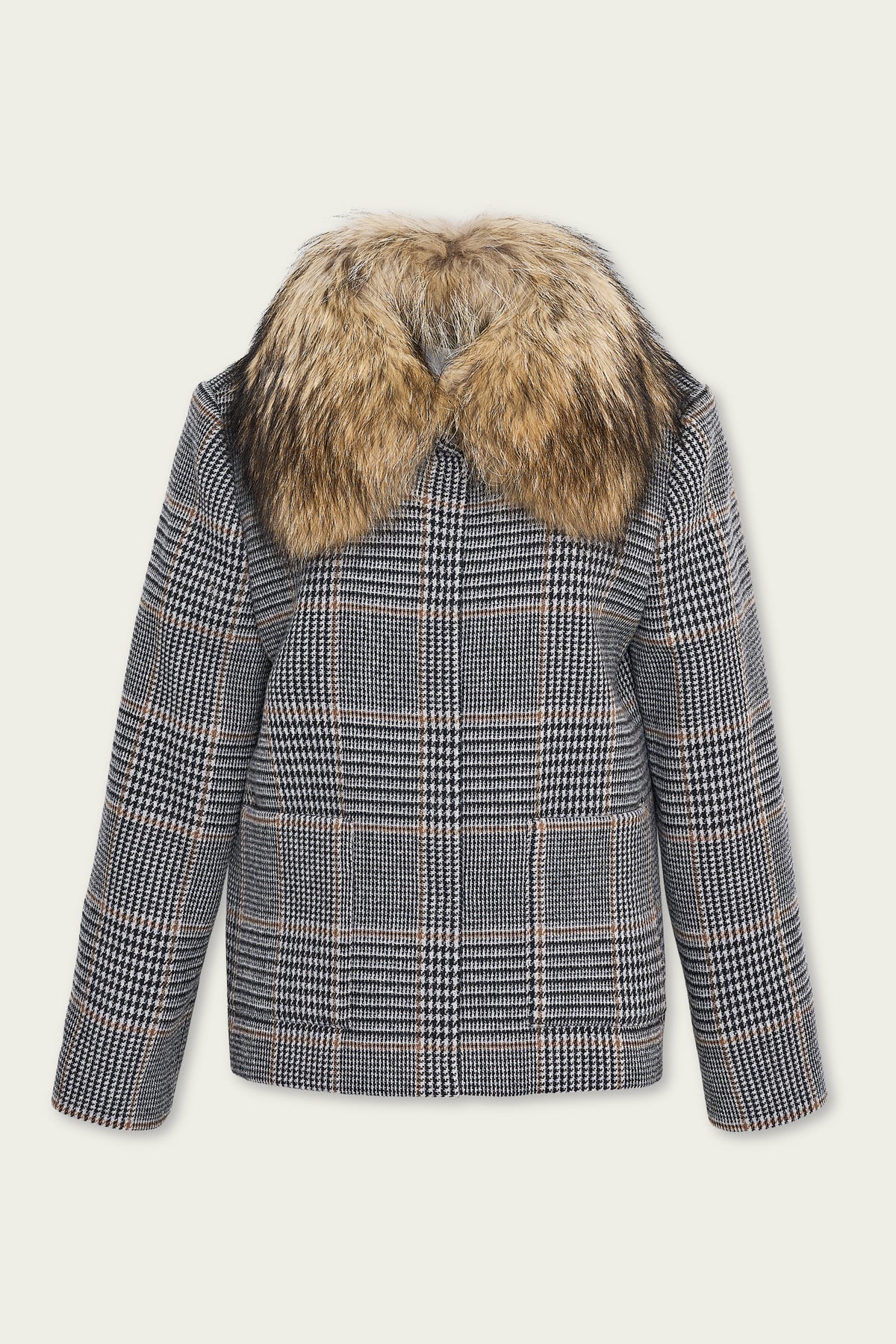 AROSA CUADROS chaqueta capa de cuadros con cuello de raccoon