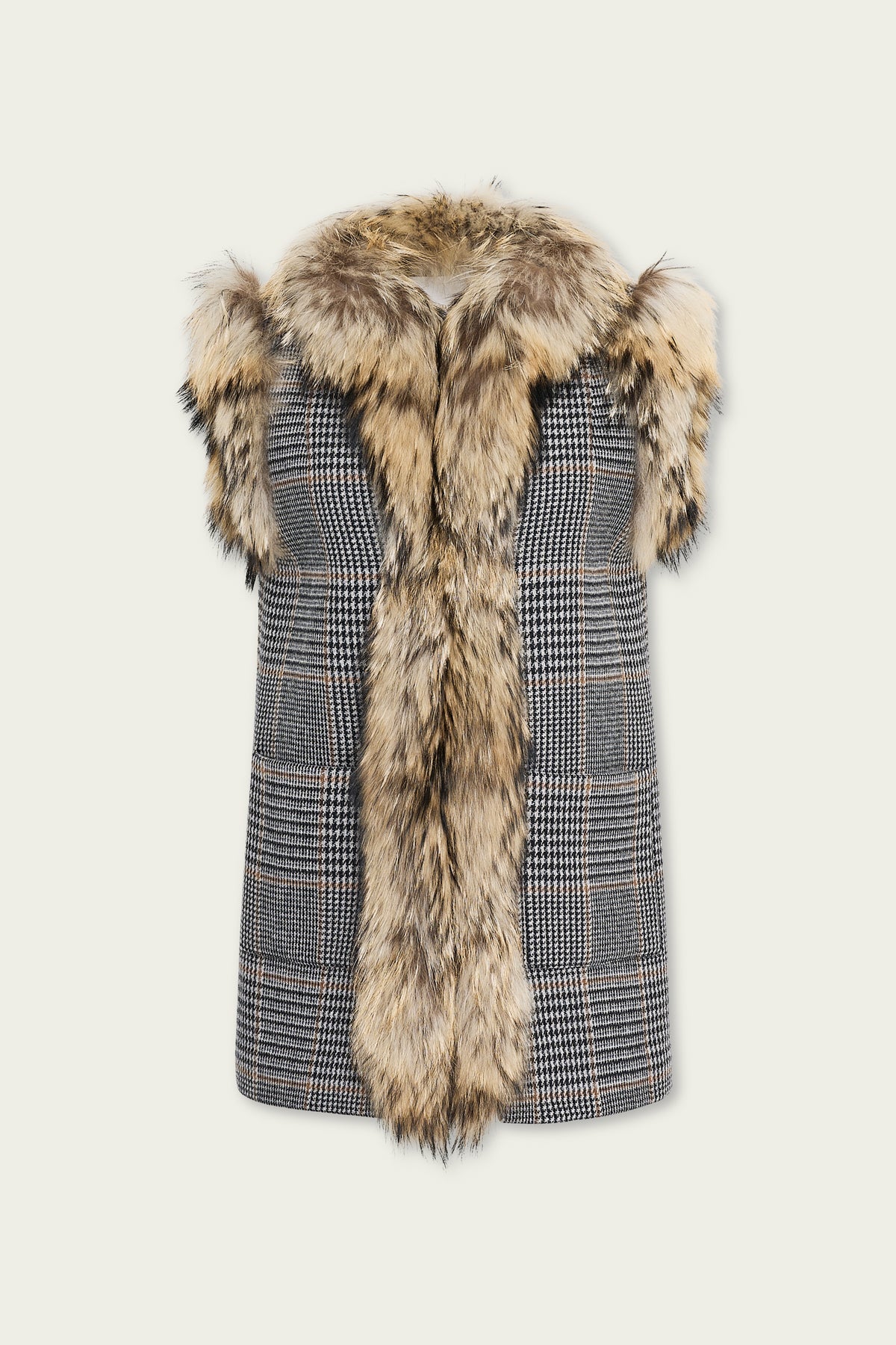 BELMONTE GRIS chaleco de cuadros príncipe de gales con raccoon
