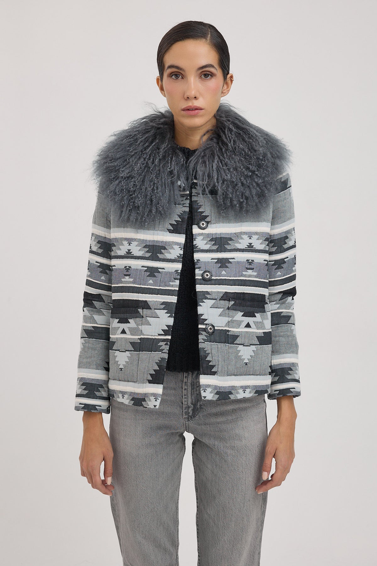 SARRIÁ GRIS chaqueta estampado navajo con tibet lamb
