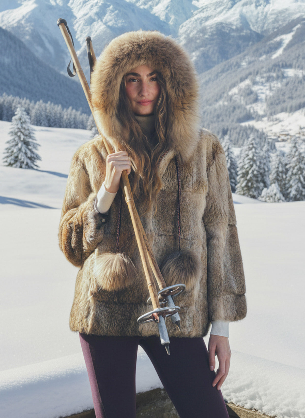 ZERMATT poncho de pelo de conejo con capucha
