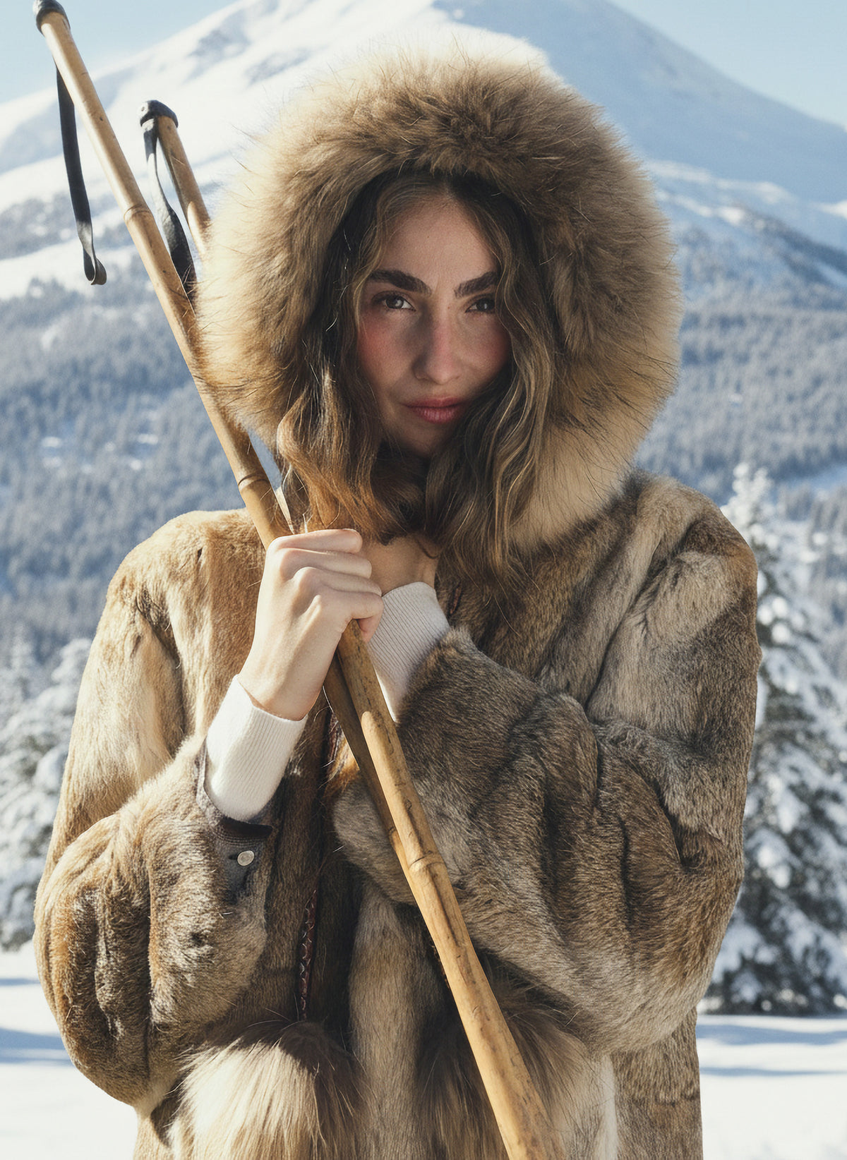 ZERMATT poncho de pelo de conejo con capucha