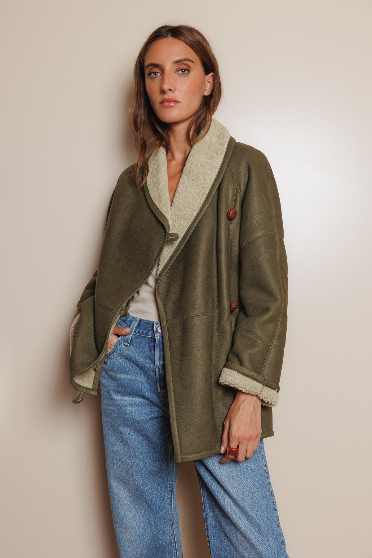 VEDRA VERDE chaquetón de cordero oversized